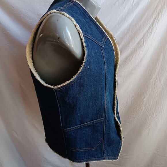 Medium Vintage 80's Big Smith Raw Denim Rancher Vest Sherpa Made In USA - Picture 5 of 7